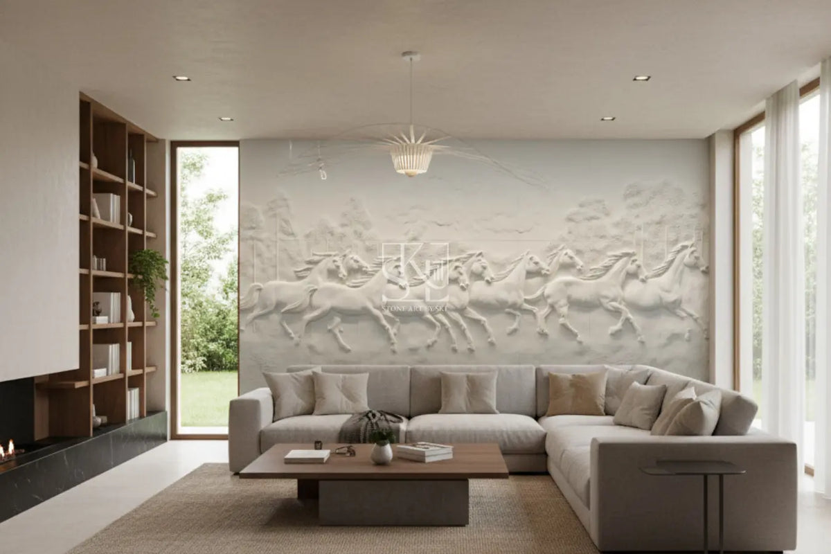 the latest 9 Running Horses Decorative wall cladding