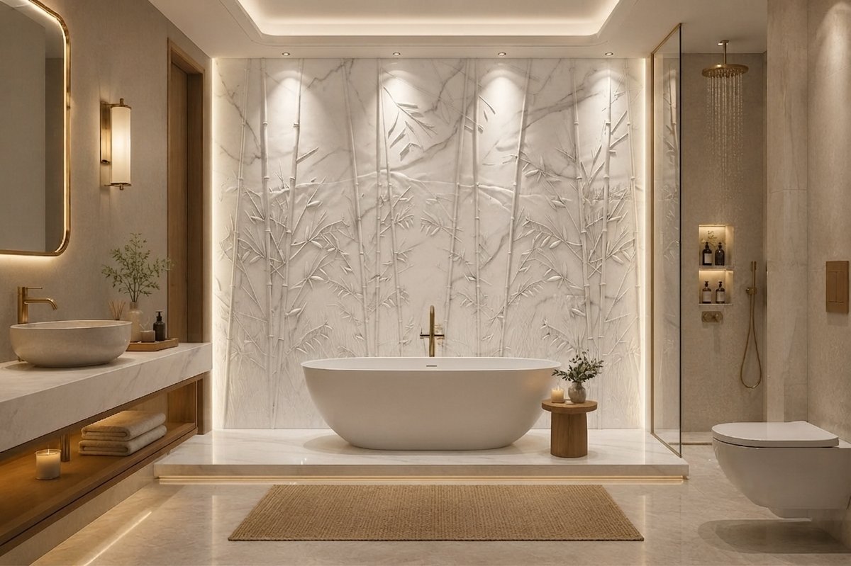Bamboo Design - White Marble