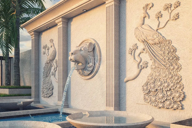 Lion-Peacock Water Fountain