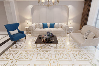 White - Golden Marble Inlay Flooring