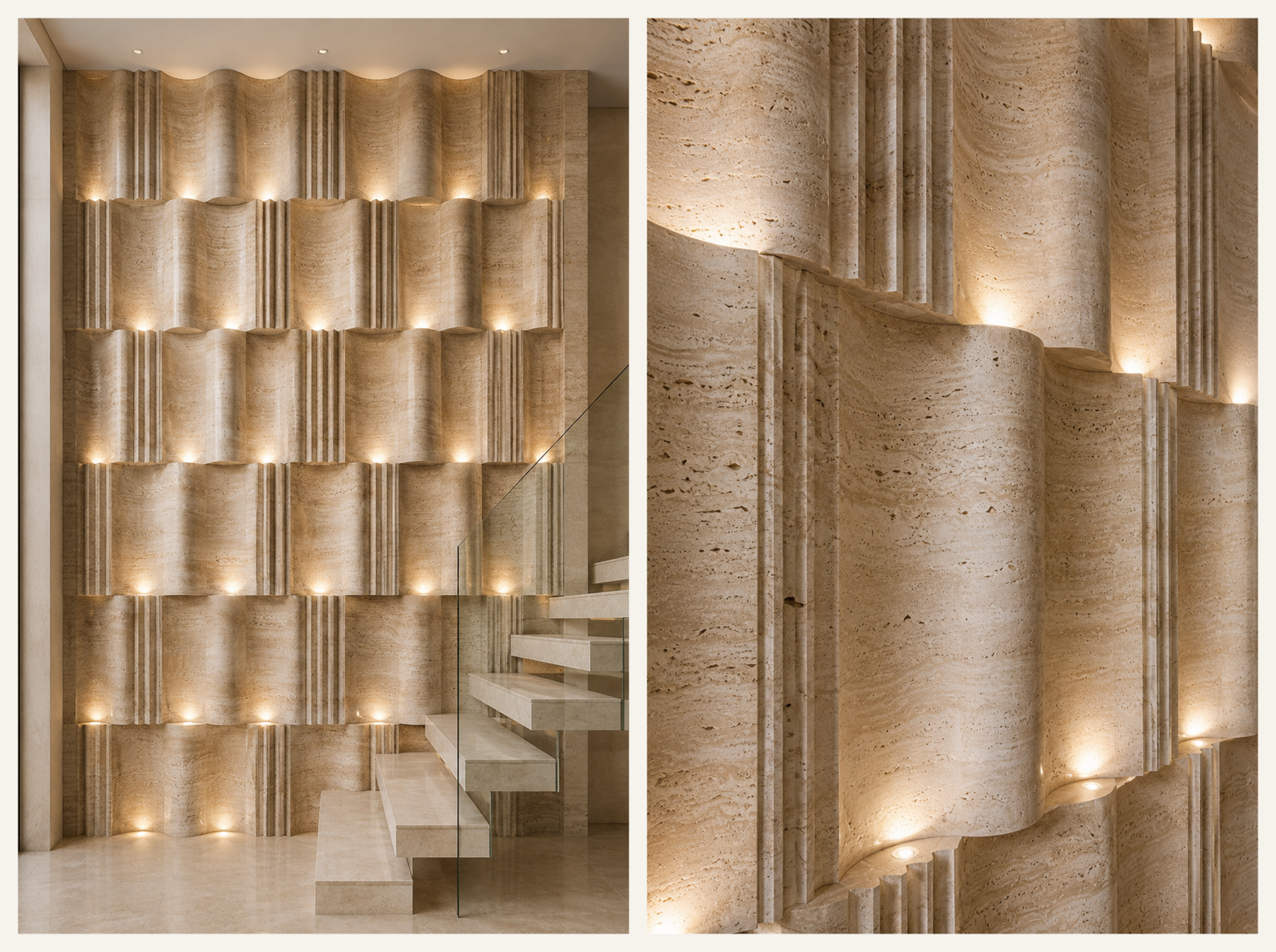 Stonework installation and detail, collage 1